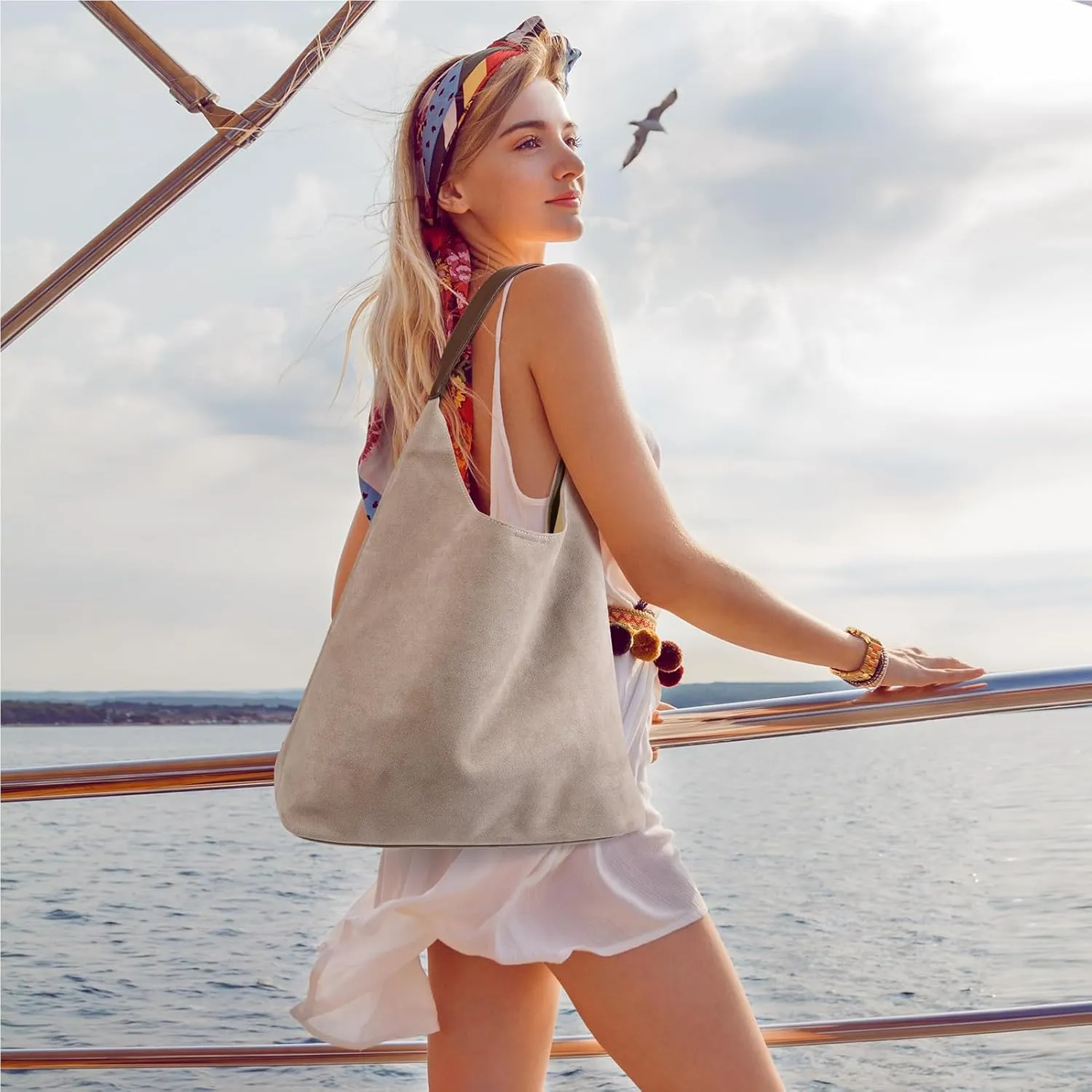 Suede Hobo Bag for Women 2 Pcs Purse Slouchy Faux Suede Tote Bag Leather Handbag