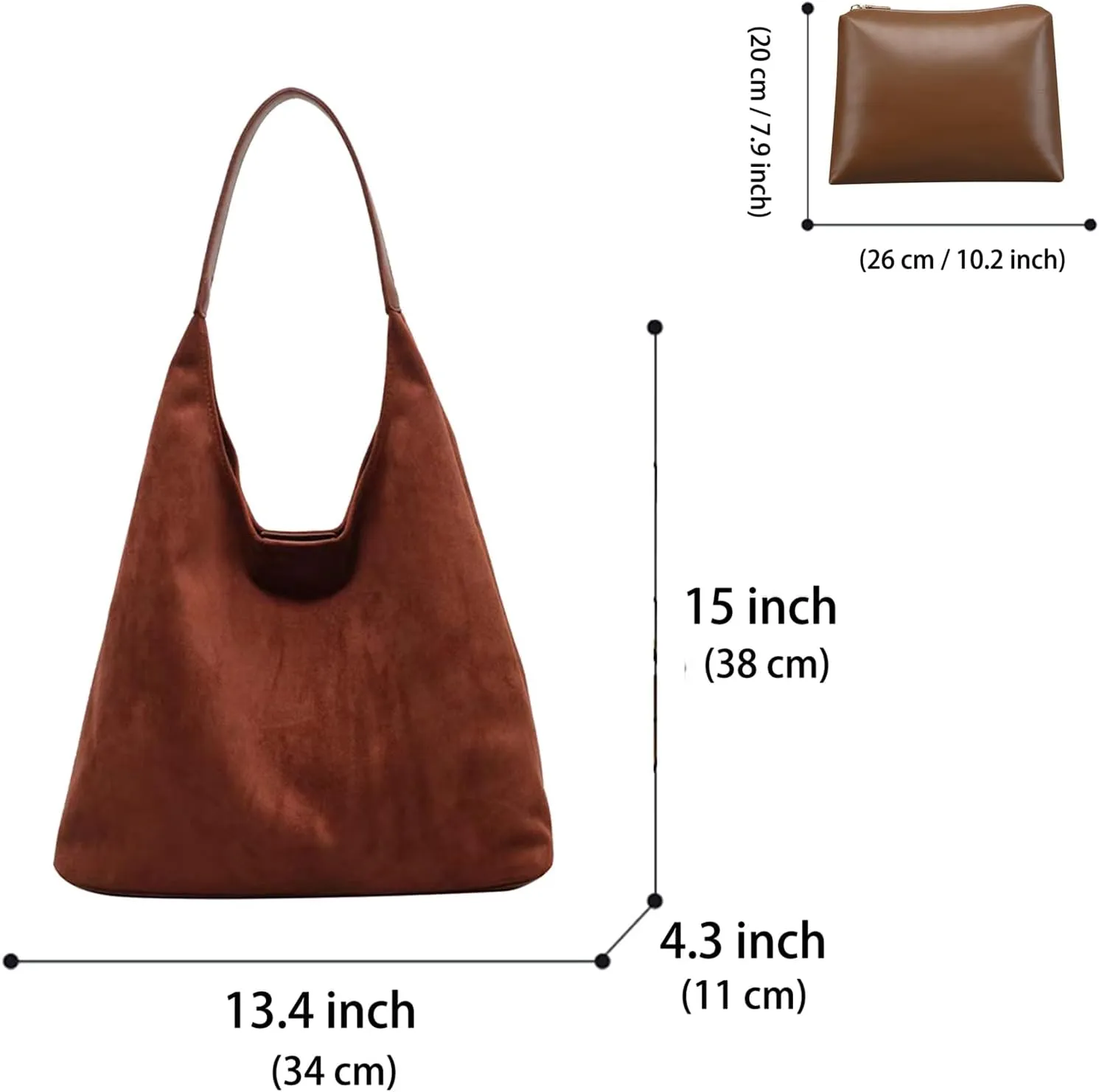 Suede Hobo Bag for Women 2 Pcs Purse Slouchy Faux Suede Tote Bag Leather Handbag