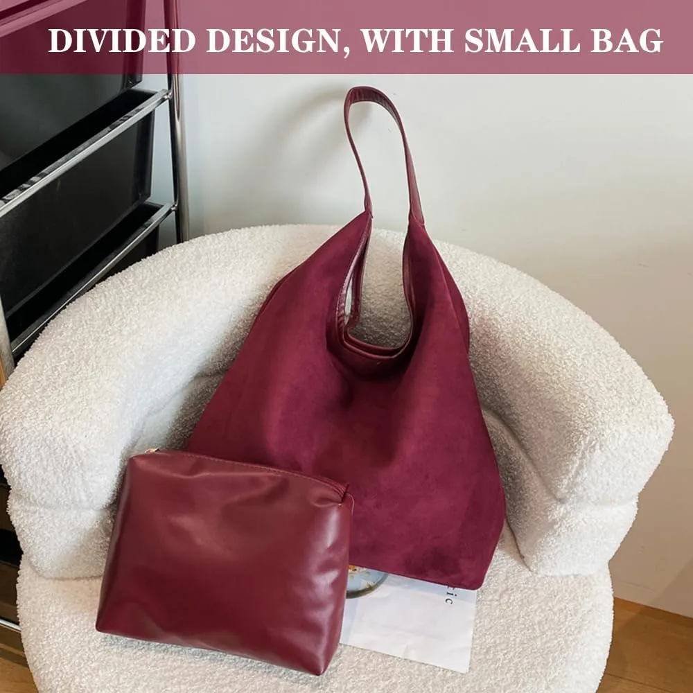 Suede Hobo Bag for Women - Brown Retro Slouchy Purse - 2025 Upgrade New Fall Collection