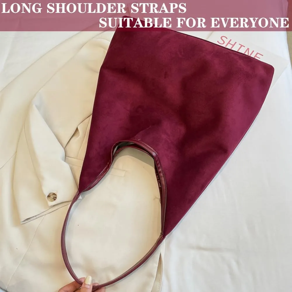 Suede Hobo Bag for Women - Brown Retro Slouchy Purse - 2025 Upgrade New Fall Collection