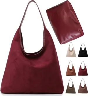 Suede Hobo Bag for Women - Brown Retro Slouchy Purse - 2025 Upgrade New Fall Collection