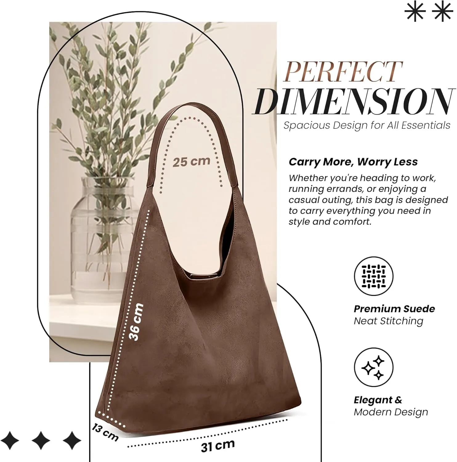 Suede Hobo Tote Bag for Women – Stylish Slouchy Handbag, Leather Work Bag, Women’s Handbags, Hobo Tote Bag for Travel&Office