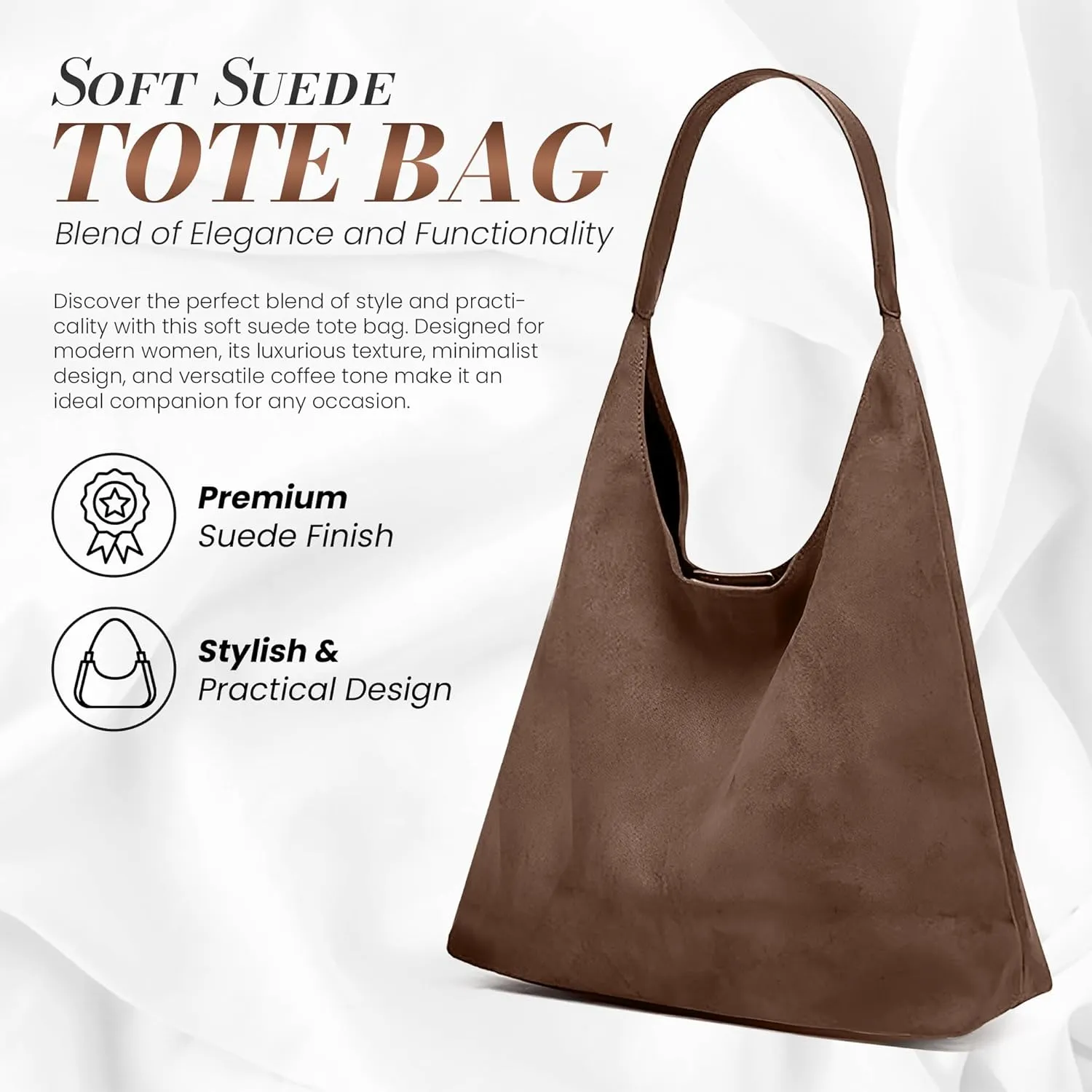 Suede Hobo Tote Bag for Women – Stylish Slouchy Handbag, Leather Work Bag, Women’s Handbags, Hobo Tote Bag for Travel&Office