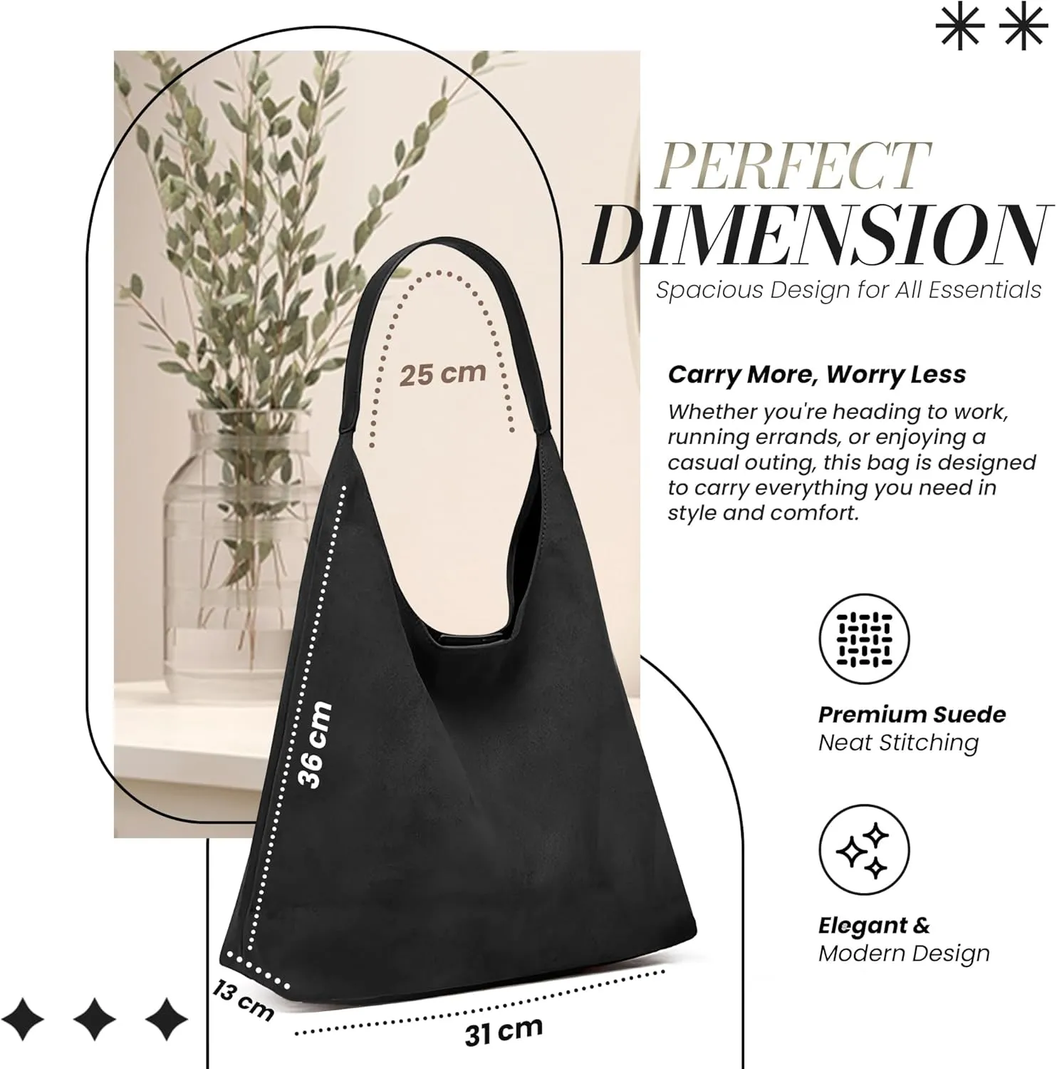 Suede Hobo Tote Bag for Women – Stylish Slouchy Handbag, Leather Work Bag, Women’s Handbags, Hobo Tote Bag for Travel&Office