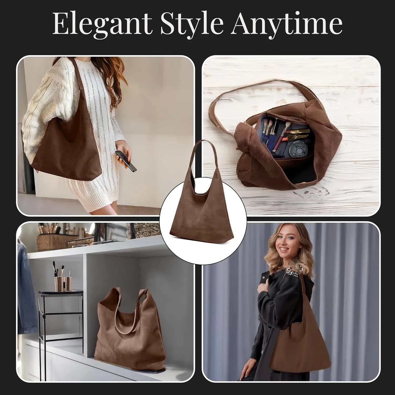 Suede Hobo Tote Bag for Women – Stylish Slouchy Handbag, Leather Work Bag, Women’s Handbags, Hobo Tote Bag for Travel&Office