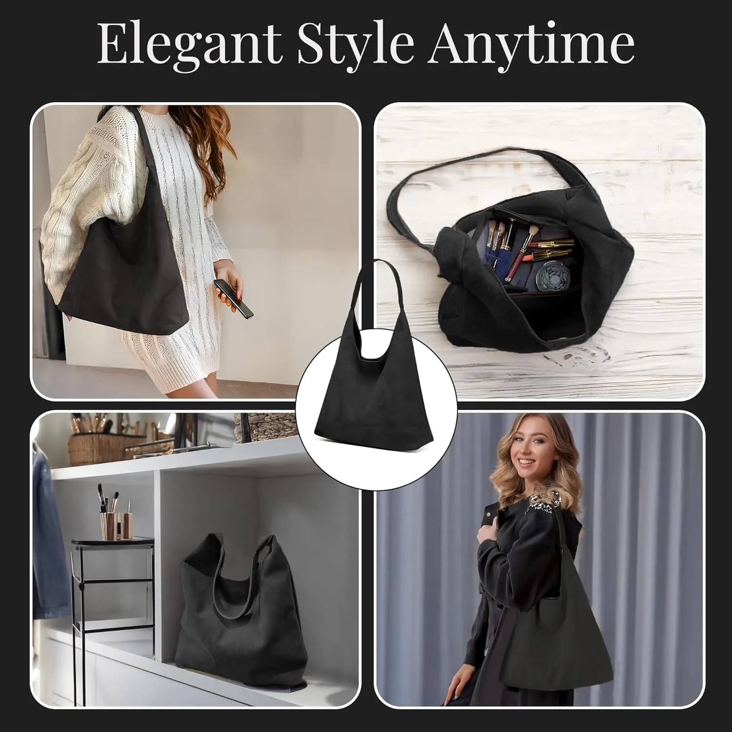 Suede Hobo Tote Bag for Women – Stylish Slouchy Handbag, Leather Work Bag, Women’s Handbags, Hobo Tote Bag for Travel&Office