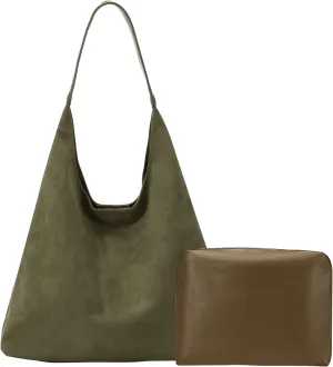 Suede Hobo Tote Bag for Women Trendy Lightweight Soft Foldable Suede Leather Shoulder Handbag with Coin Purse