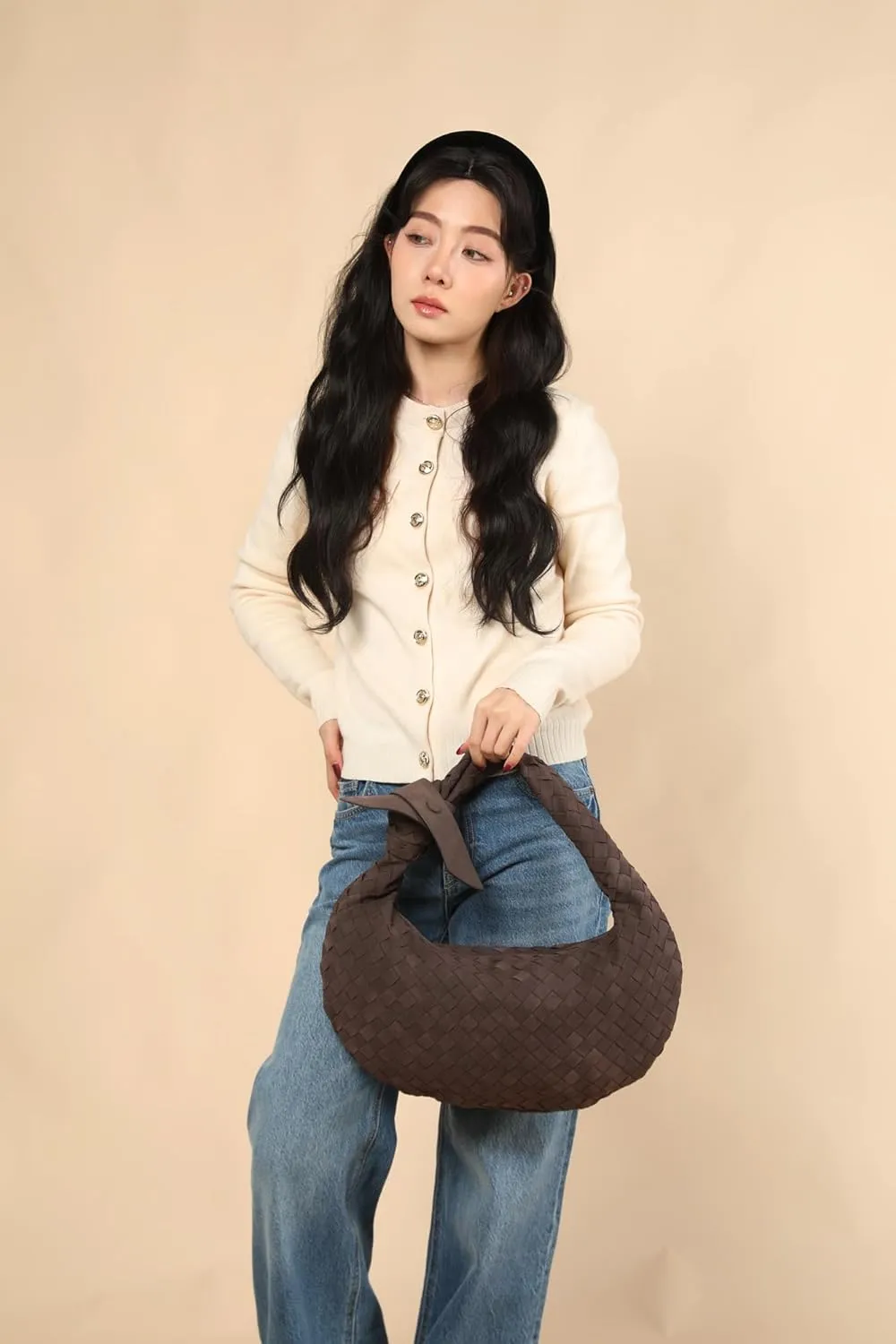 Suede Leather Woven Bag for Women, Woven Knot Clutch Bag, Woven Purse, Evening Handbag, Vegan Leather Top Handle Bag