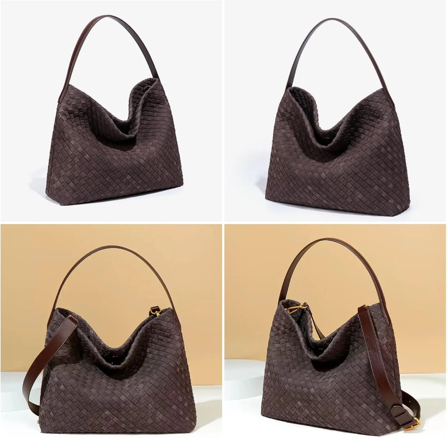 Suede Purses for Women Woven Leather Purse Hobo Bag Suede Bag Woven Tote Bag for Women Top Handle for Work Travel
