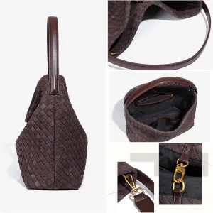 Suede Purses for Women Woven Leather Purse Hobo Bag Suede Bag Woven Tote Bag for Women Top Handle for Work Travel