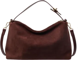 Suede Shoulder Bag, Trendy Brown Faux Suede Tote: Matte Underarm Bag for Fall-Winter, Versatile Commuter Crossbody