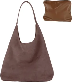 Suede Tote Bag, Brown Slouchy Suede Bags for Womens Tote Bag Work Purses Crescent Bag Suede Handbag Travel Winter Fall