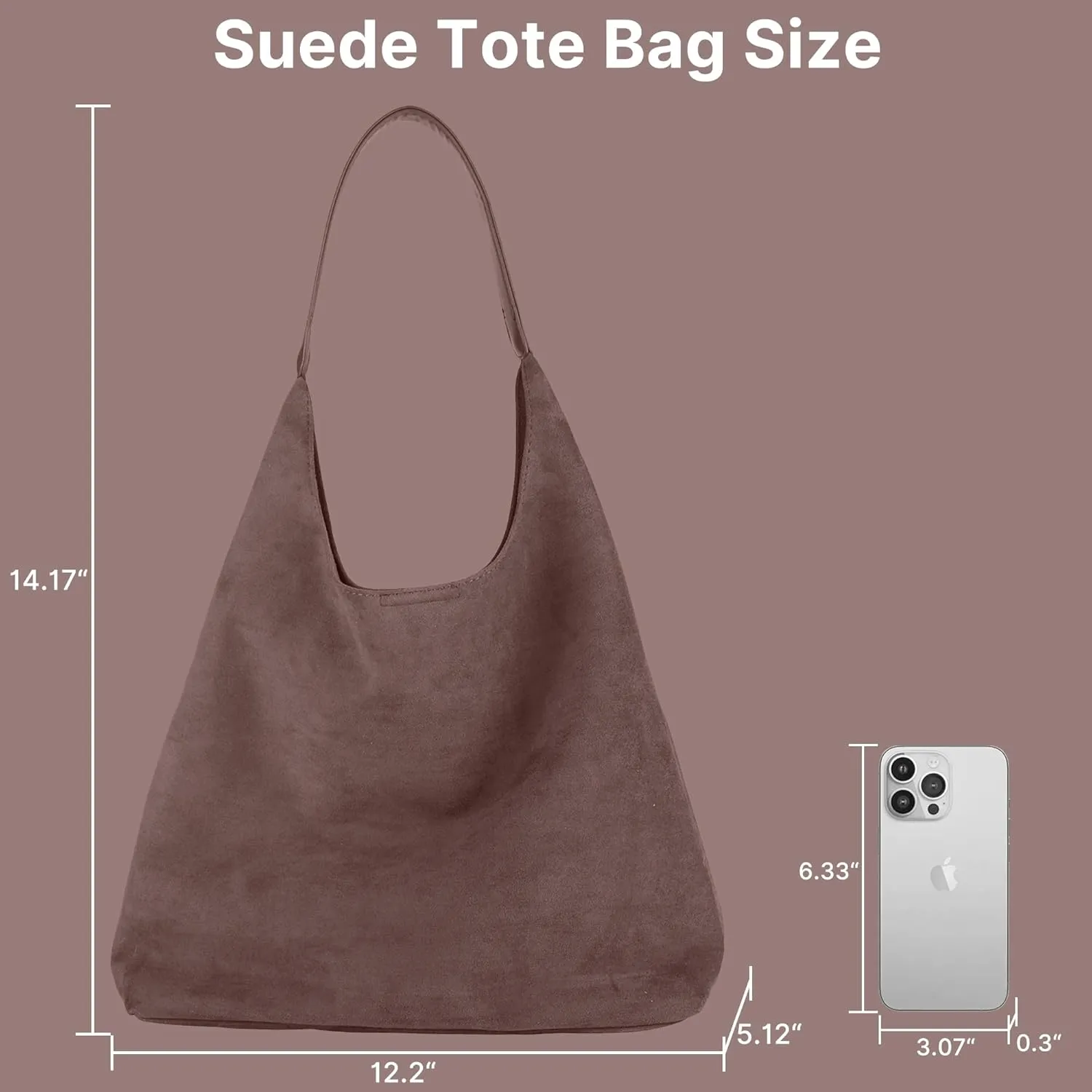 Suede Tote Bag, Brown Slouchy Suede Bags for Womens Tote Bag Work Purses Crescent Bag Suede Handbag Travel Winter Fall