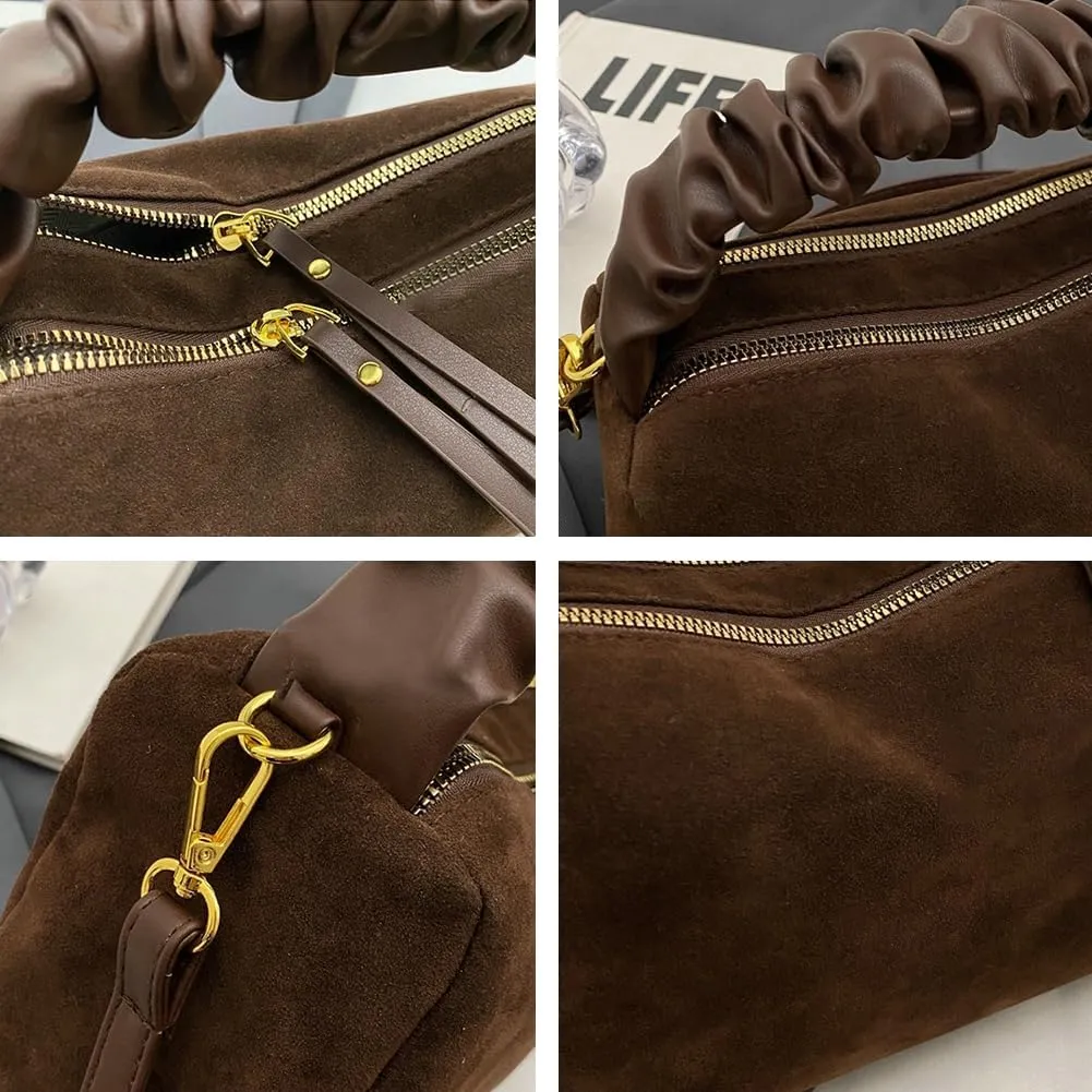 Suede Tote Bag Crossbody Bag for Women Suede Shoulder Bag Handbag Vintage Brown Suede Bag Purse Faux Leather Satchel Bags