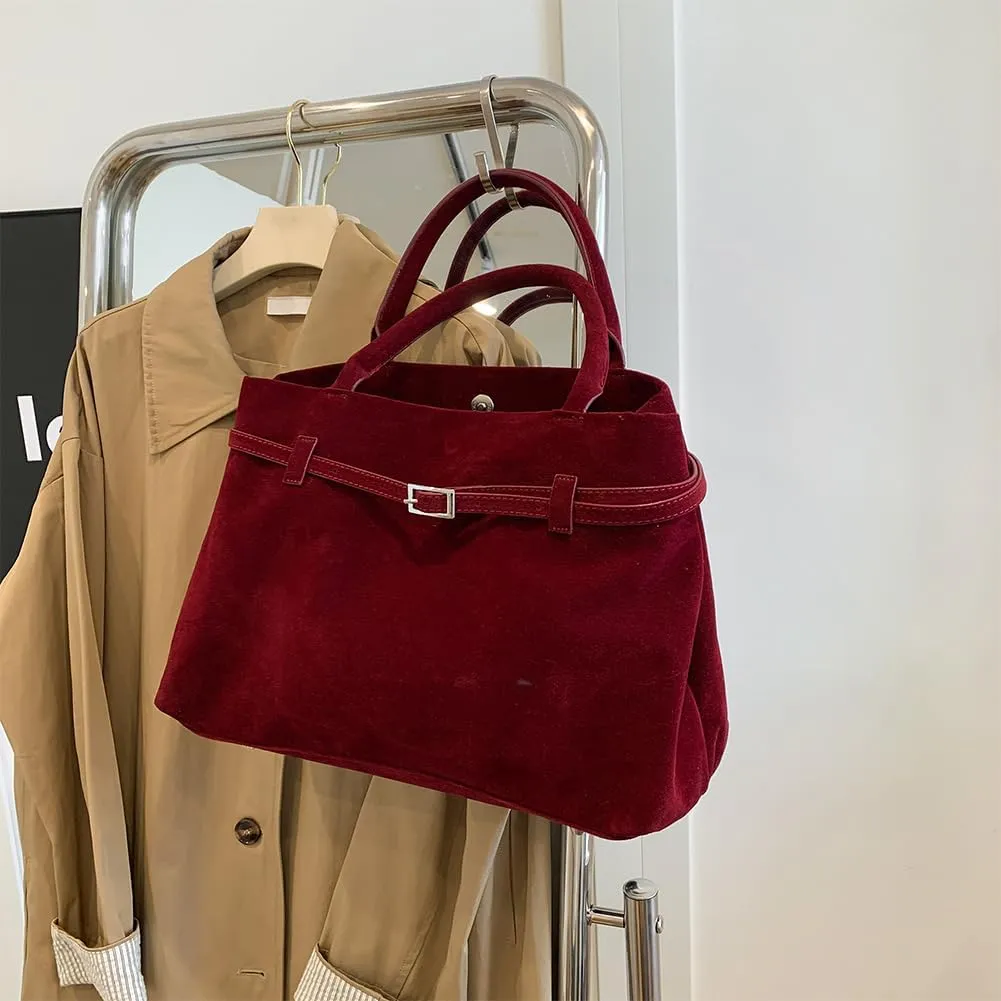 Suede Tote Bag for Women, Brown Suede Handbag Slouchy Hobo Bag Leather Purse Fall Winter Work Bag