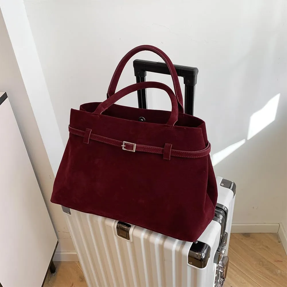 Suede Tote Bag for Women, Brown Suede Handbag Slouchy Hobo Bag Leather Purse Fall Winter Work Bag
