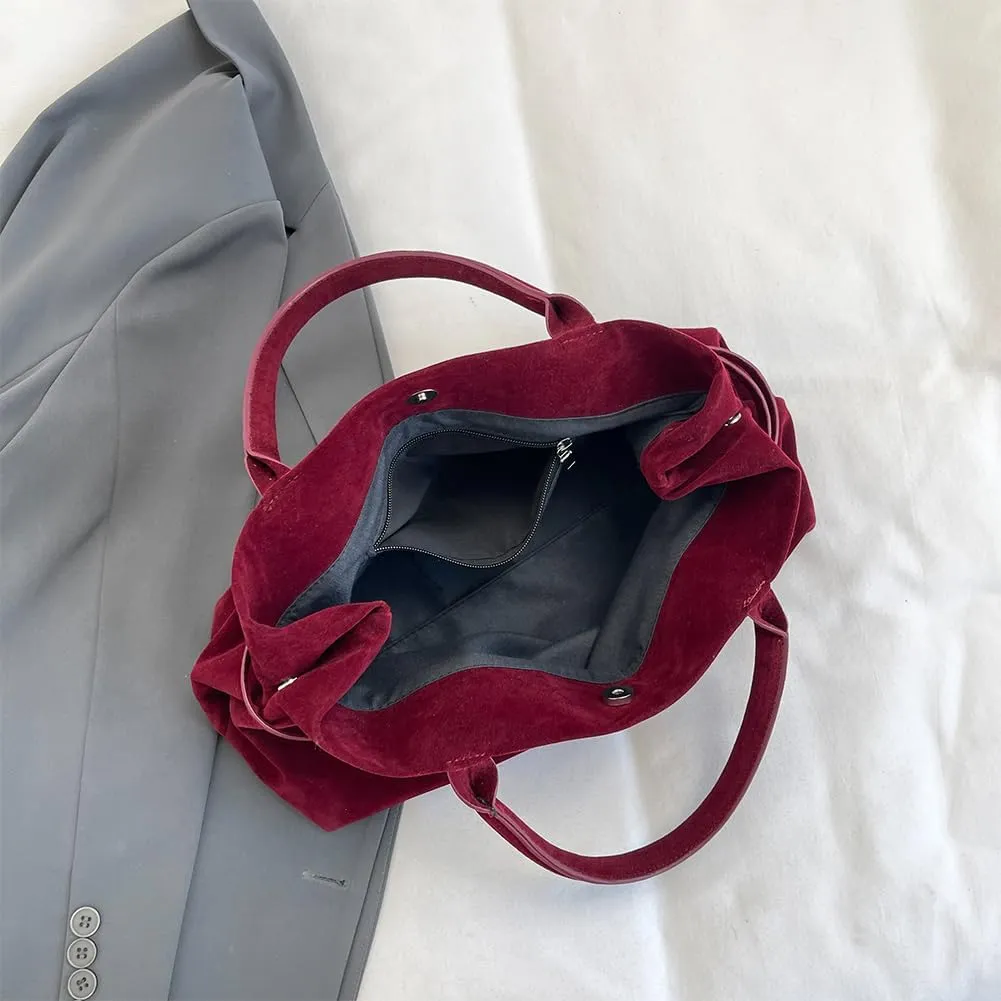 Suede Tote Bag for Women, Brown Suede Handbag Slouchy Hobo Bag Leather Purse Fall Winter Work Bag