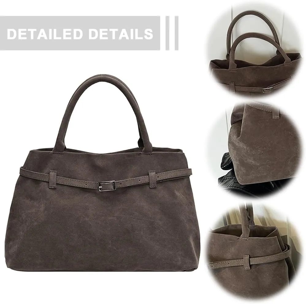 Suede Tote Bag for Women, Brown Suede Handbag Slouchy Hobo Bag Leather Purse Fall Winter Work Bag