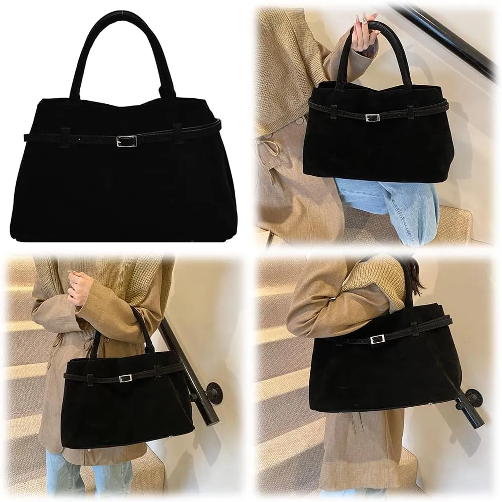 Suede Tote Bag for Women, Brown Suede Handbag Slouchy Hobo Bag Leather Purse Fall Winter Work Bag