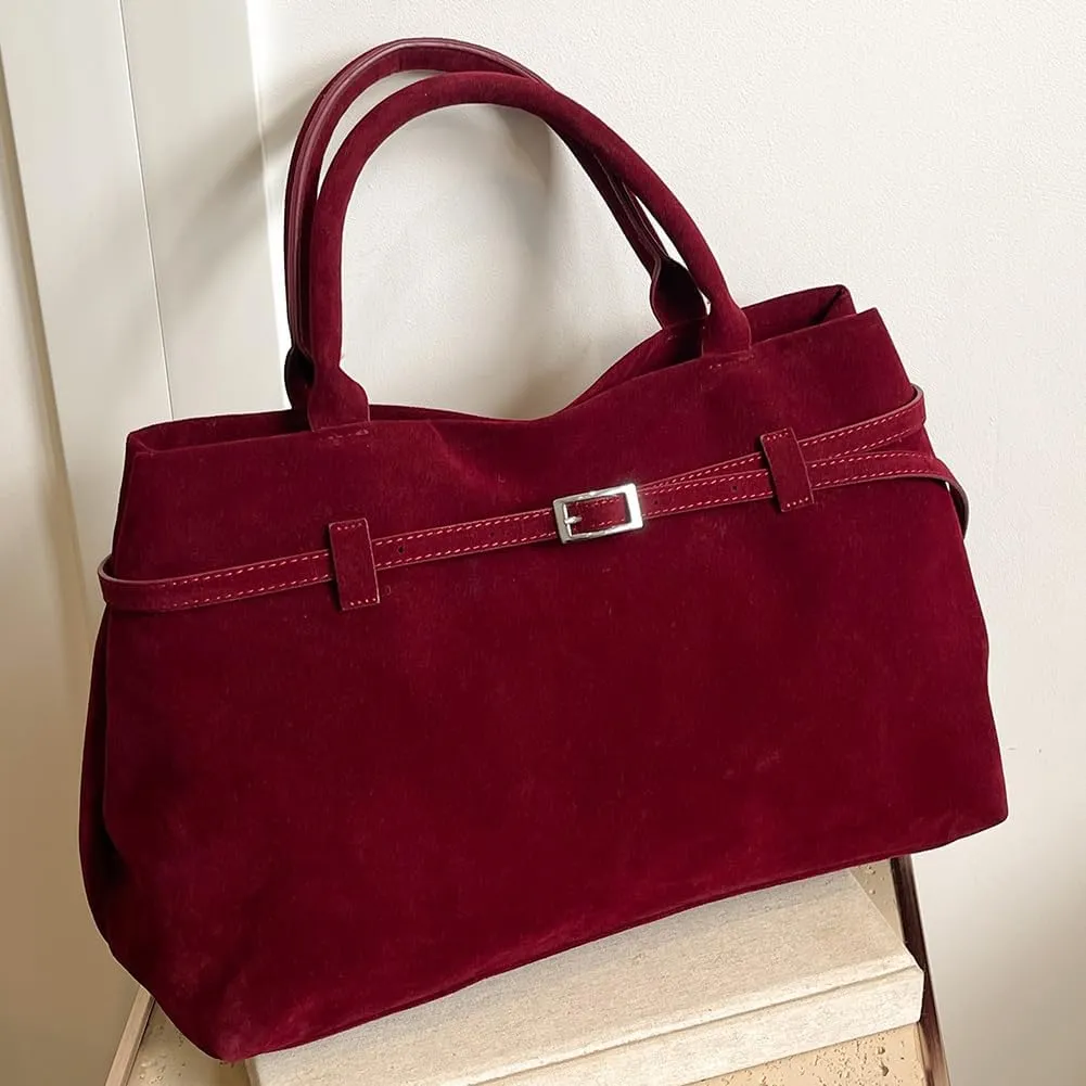 Suede Tote Bag for Women, Brown Suede Handbag Slouchy Hobo Bag Leather Purse Fall Winter Work Bag