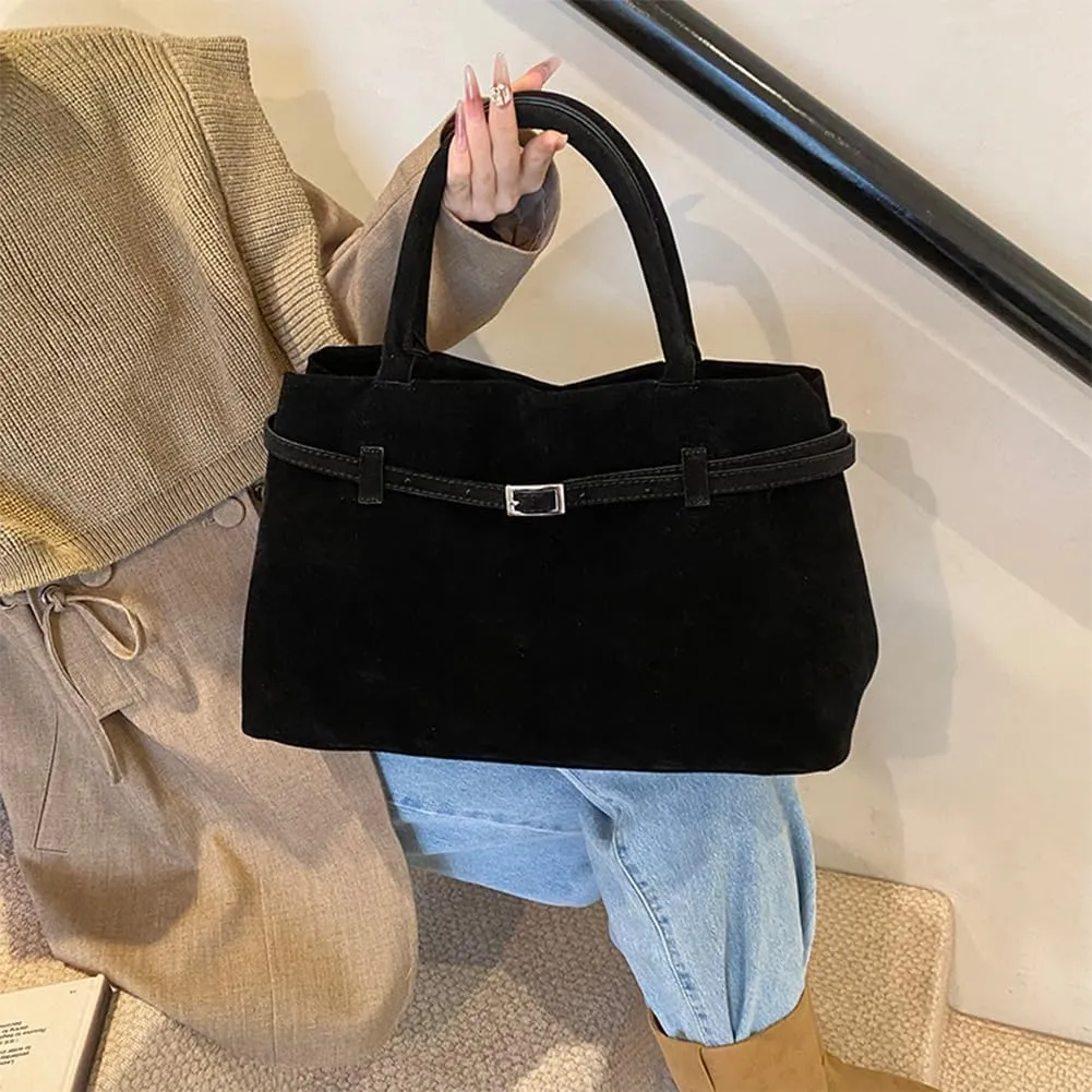 Suede Tote Bag for Women, Brown Suede Handbag Slouchy Hobo Bag Leather Purse Fall Winter Work Bag