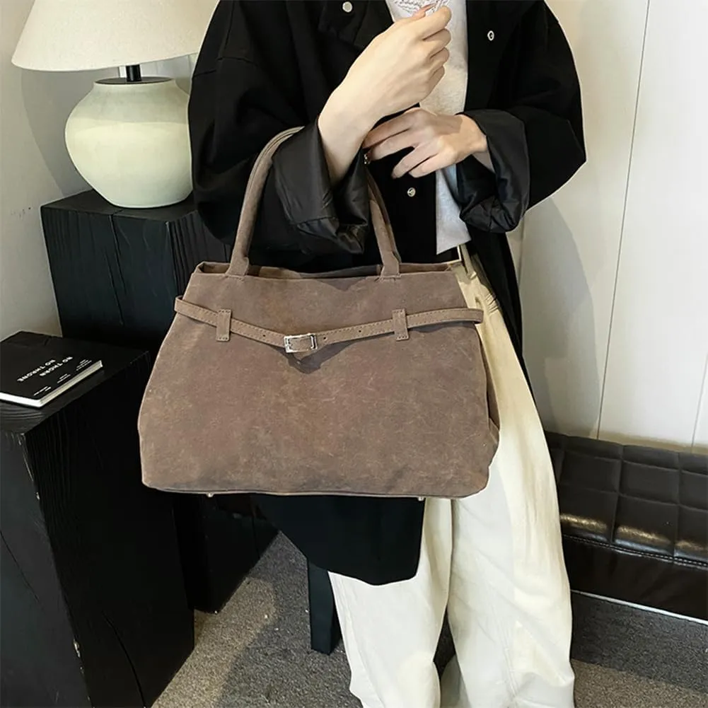 Suede Tote Bag for Women, Brown Suede Handbag Slouchy Hobo Bag Leather Purse Fall Winter Work Bag
