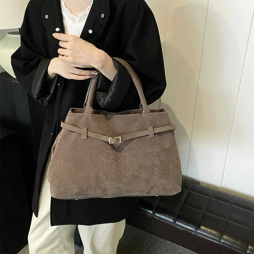 Suede Tote Bag for Women, Brown Suede Handbag Slouchy Hobo Bag Leather Purse Fall Winter Work Bag
