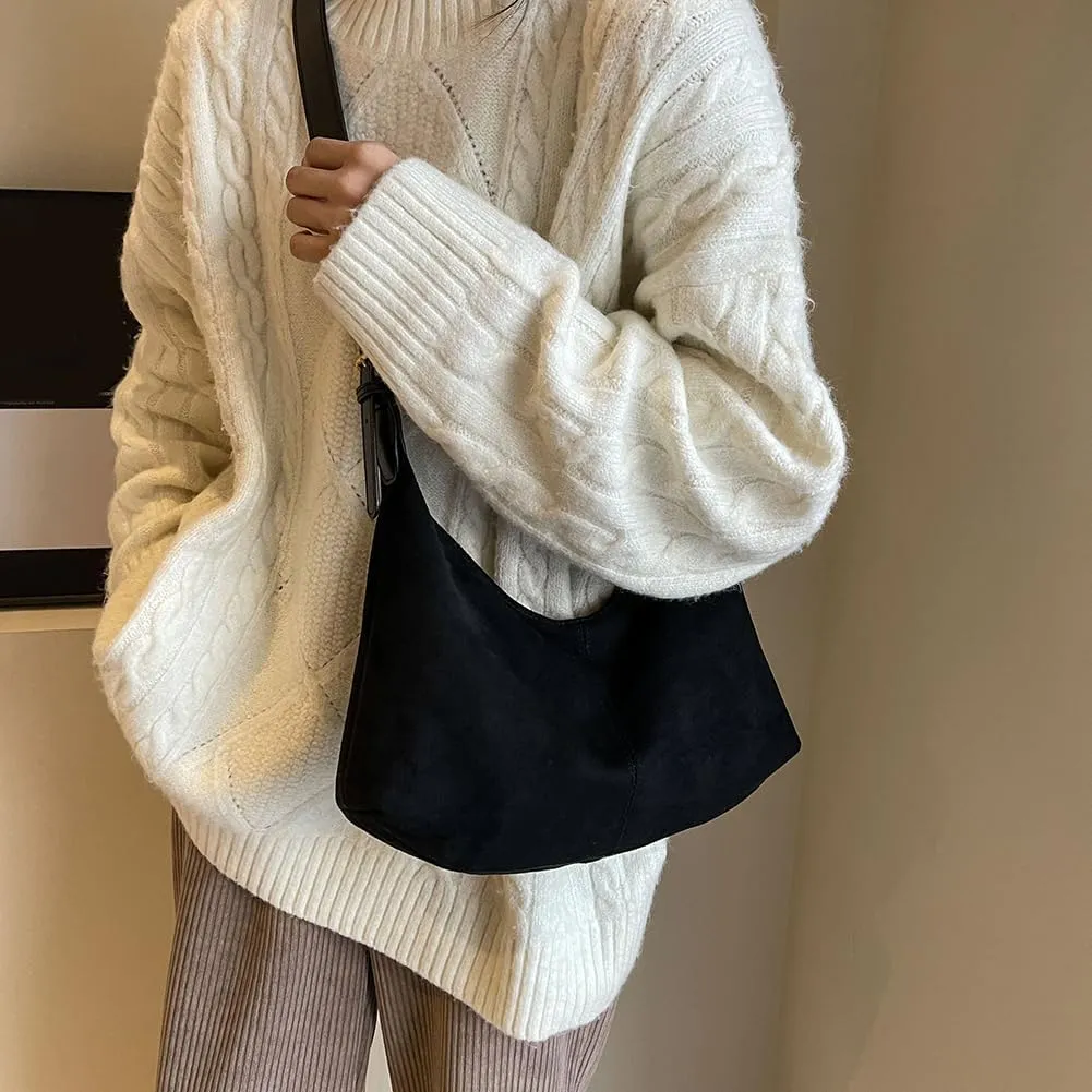 Suede Tote Bag for Women, Crescent Shoulder Bags Large Capacity Handbag Hobo Bag Autumn Leisure Lazy Crossbody Bag