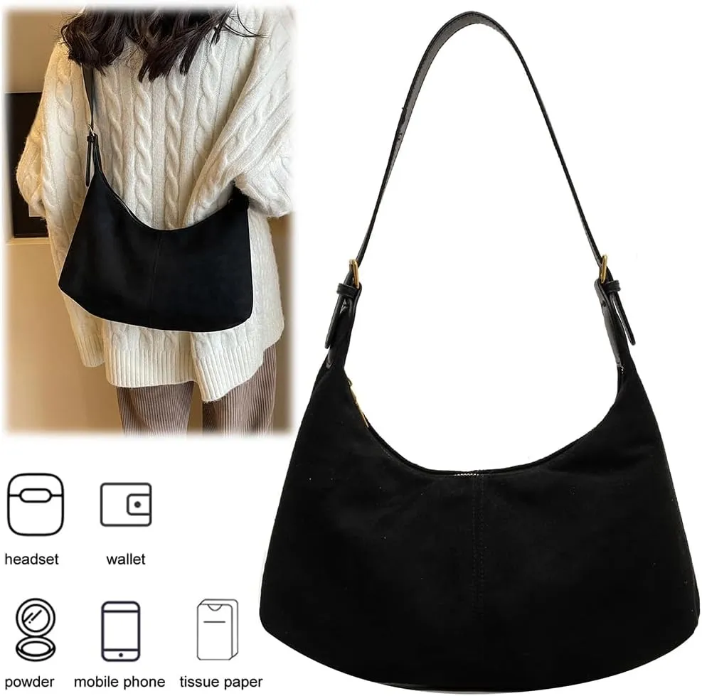 Suede Tote Bag for Women, Crescent Shoulder Bags Large Capacity Handbag Hobo Bag Autumn Leisure Lazy Crossbody Bag