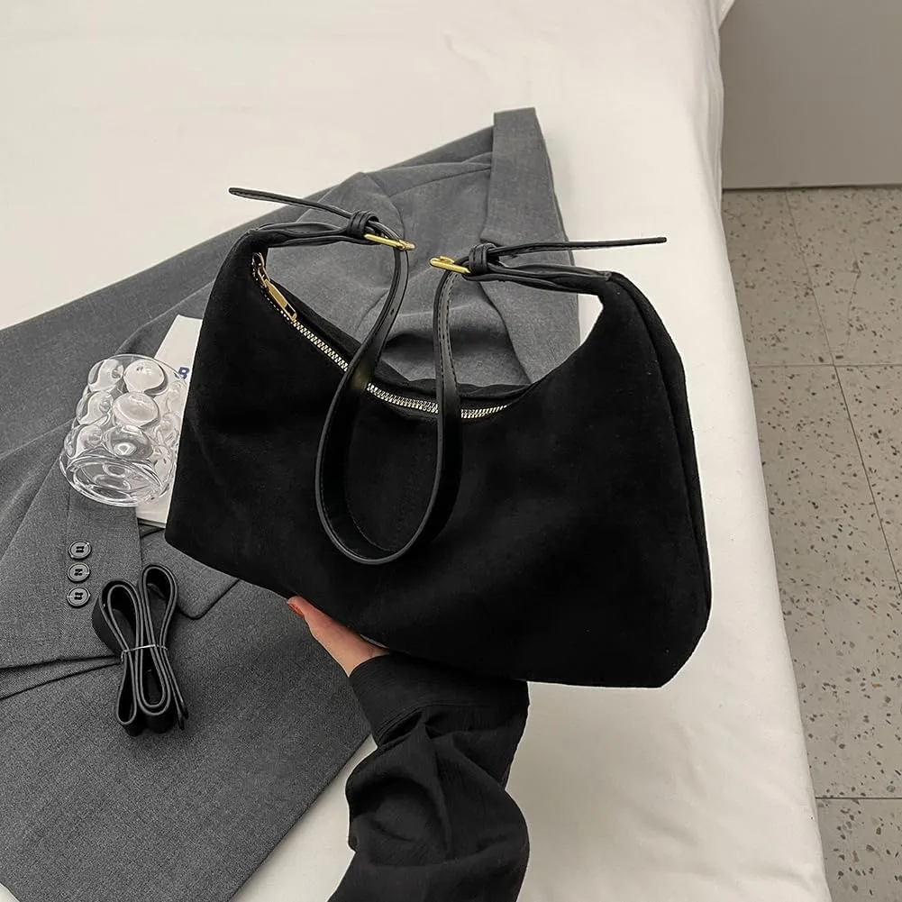 Suede Tote Bag for Women, Crescent Shoulder Bags Large Capacity Handbag Hobo Bag Autumn Leisure Lazy Crossbody Bag