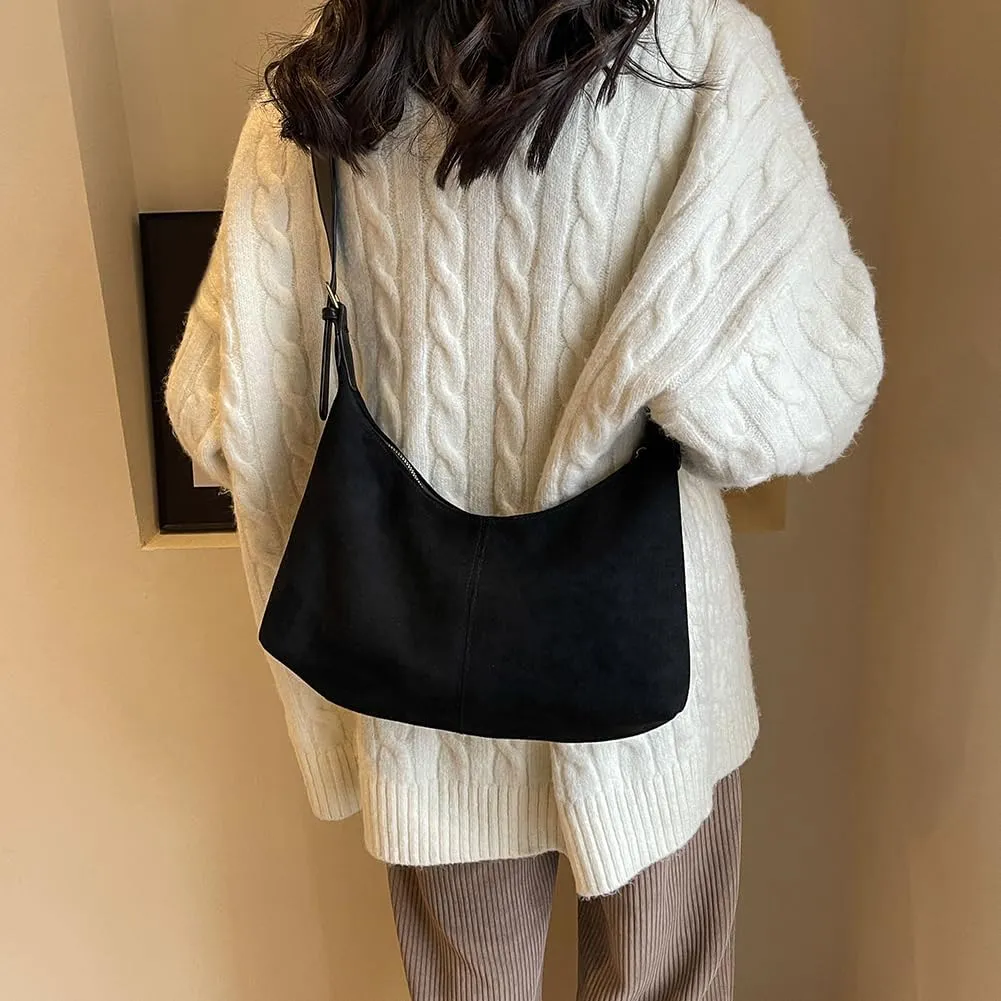 Suede Tote Bag for Women, Crescent Shoulder Bags Large Capacity Handbag Hobo Bag Autumn Leisure Lazy Crossbody Bag