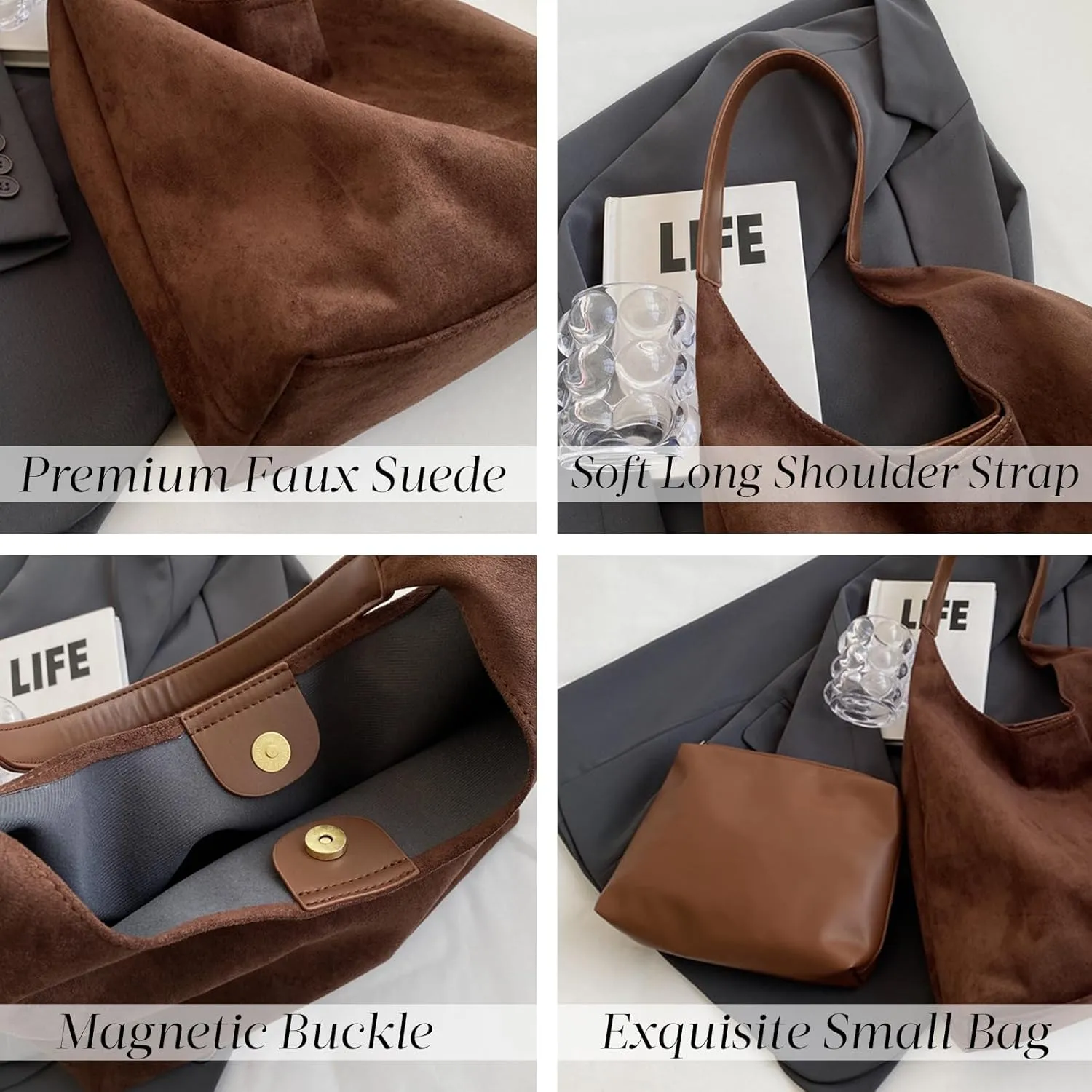 Suede Tote Bag for Women Hobo Bags Large Capacity Top Handle Bag Shoulder Bag,Premium Faux Suede Material