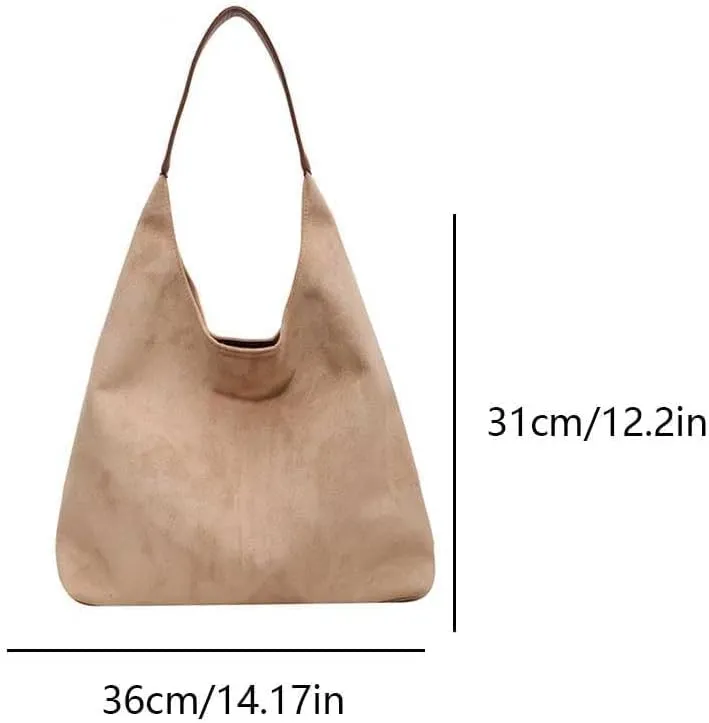 Suede Tote Bag for Women, Large Capacity Suede Tote Bag, Adjustable Strap Daily Sling Bag, Retro Shoulder Satchel Bag