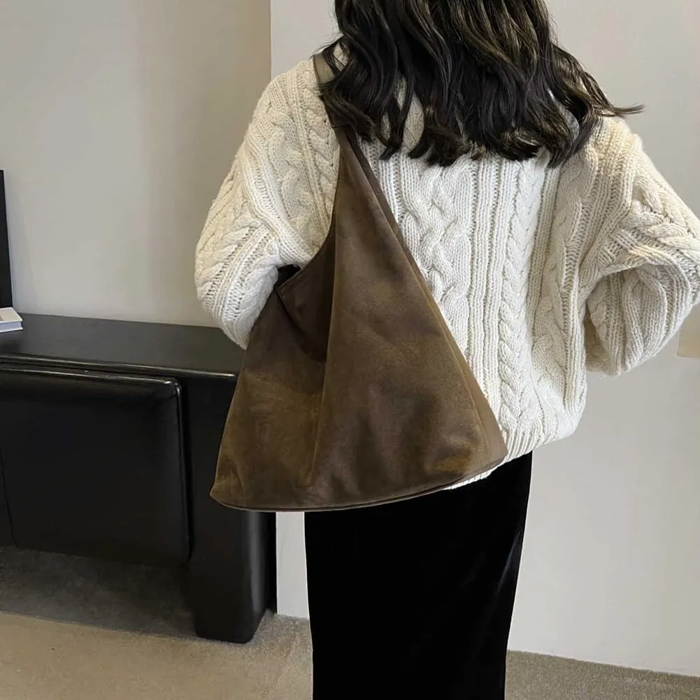 Suede Tote Bag for Women Work, Suede Hobo Bags, Vintage Top Handle Bag, Leather Tote Bag, Suede Slouchy Bag