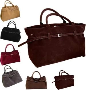 Suede Tote Bag for Women,Women's Large Capacity Suede Top-Handle Work Hobo Handbag,Vintage Faux Suede Shoulder Satchel