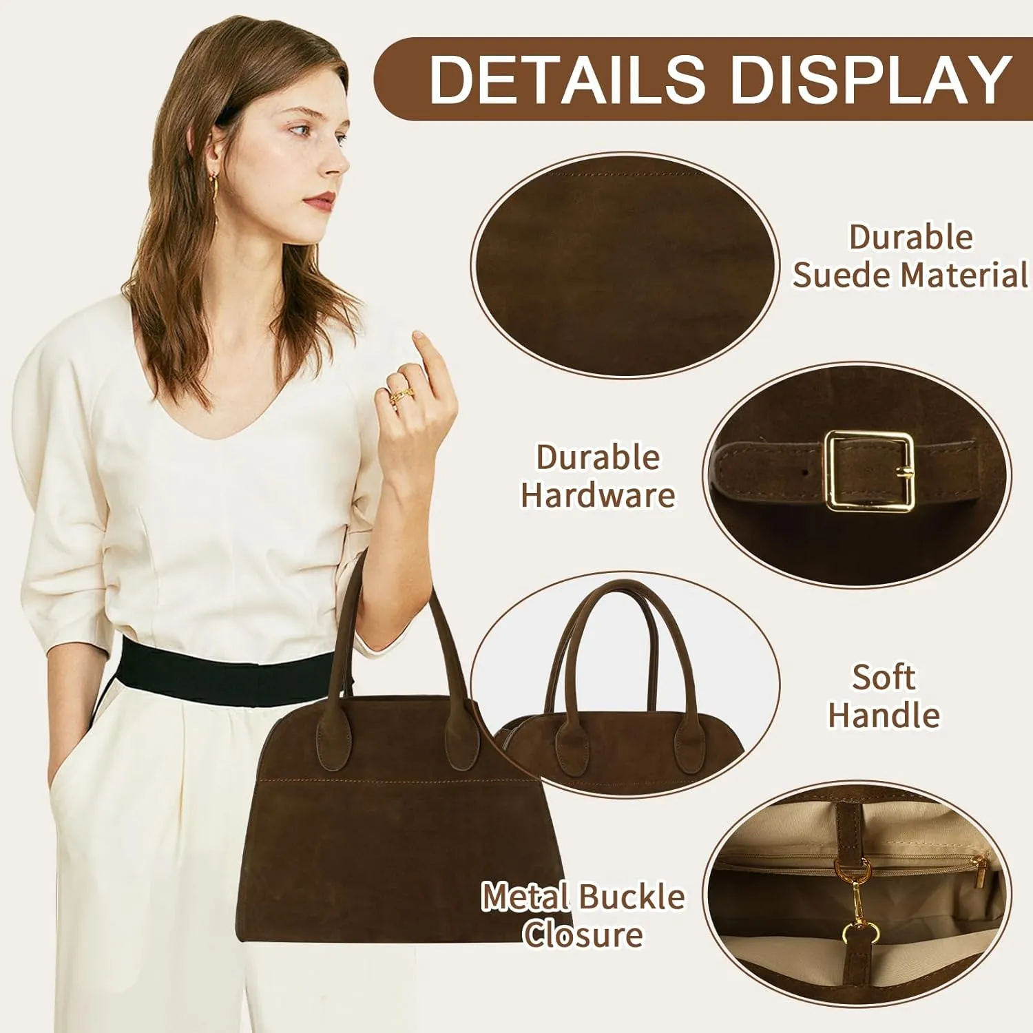 Suede Tote Bag for Women,Women's Suede Purse Vintage Top Handle Bag,Fashion Shoulder Satchel Bag for Office Travel