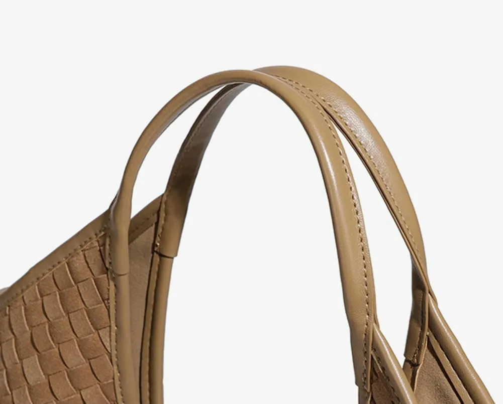 Suede Woven Shoulder Bag for Women Woven Leather Hobo Bag Tote Bag Large Crossbody Bag Retro Handbag Satchel
