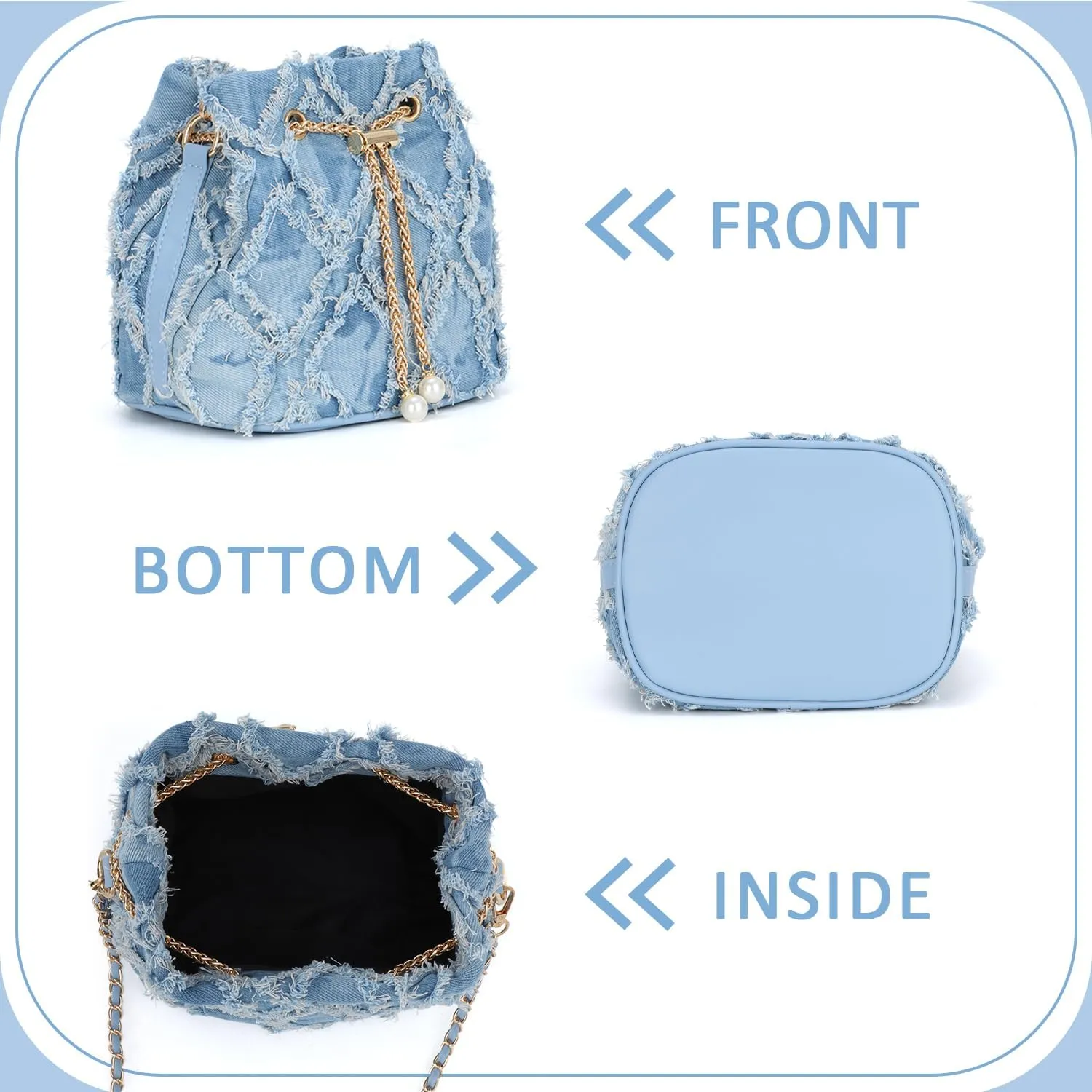 SUKUTU Denim Bucket Bag for Women Trendy Jean Purse Drawstring Crossbody Shoulder Bag Hobo Bag