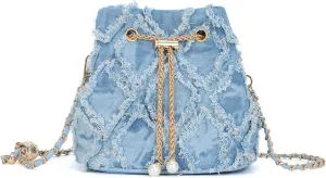 SUKUTU Denim Bucket Bag for Women Trendy Jean Purse Drawstring Crossbody Shoulder Bag Hobo Bag