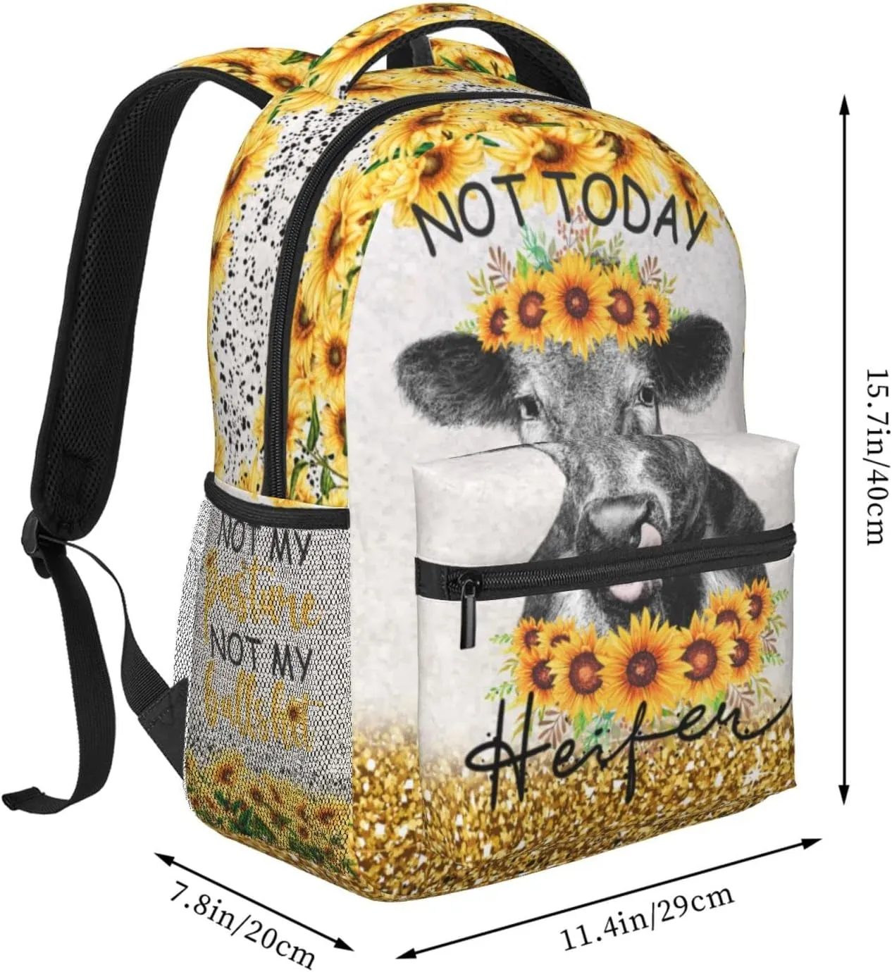 Sunflower Cow Cow Sunflower Backpack Bull Cattle Double Shoulder Bag Cow Print Laptop Bagpack for Men Women Cow Stuff Accessories Bookbag for Work Camping Travel