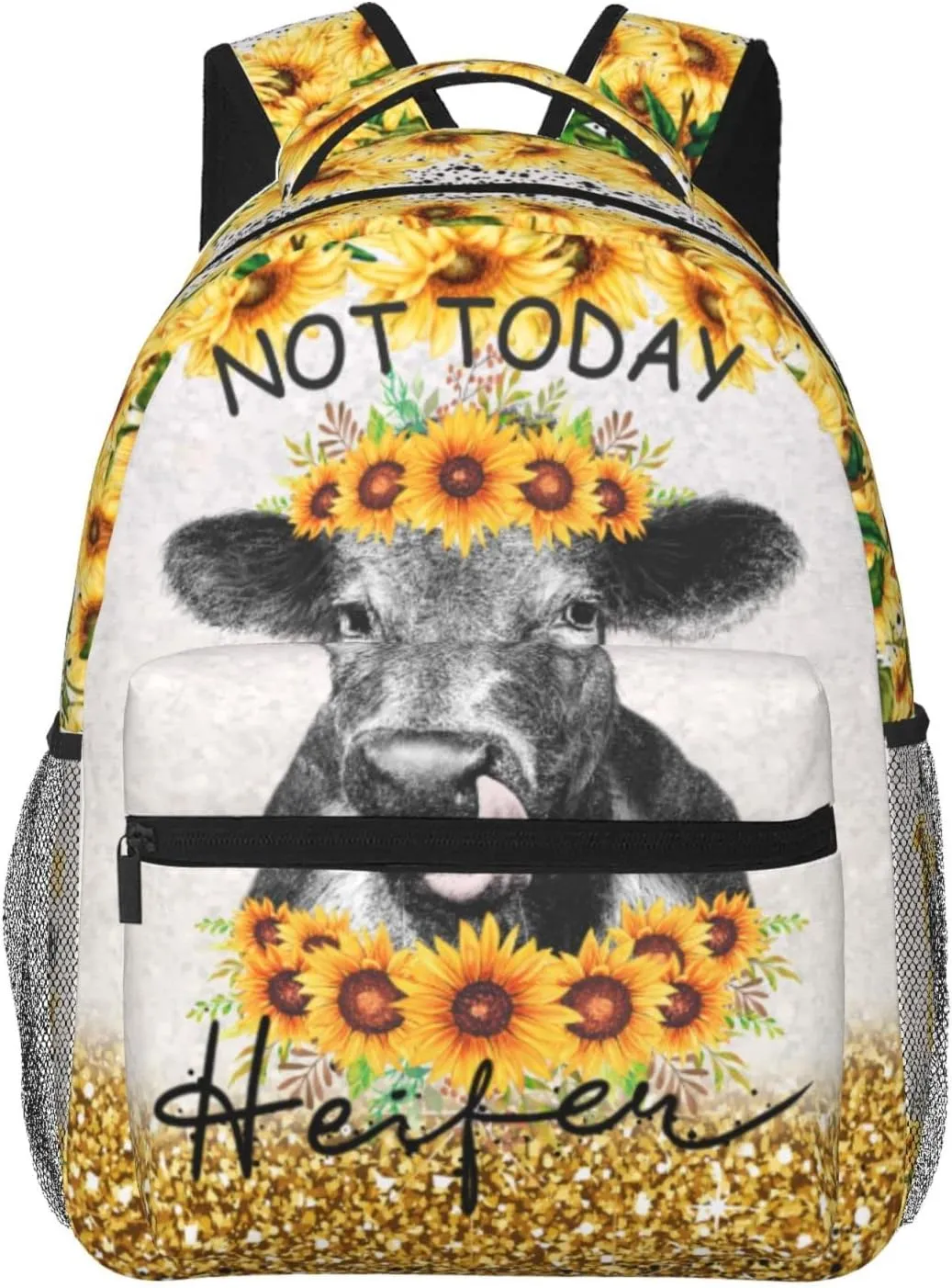 Sunflower Cow Cow Sunflower Backpack Bull Cattle Double Shoulder Bag Cow Print Laptop Bagpack for Men Women Cow Stuff Accessories Bookbag for Work Camping Travel