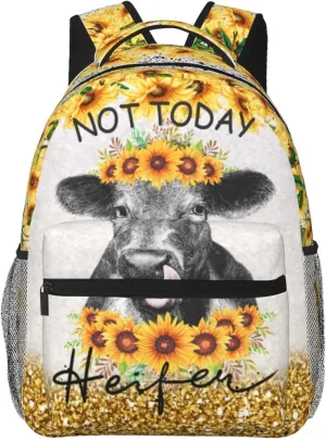 Sunflower Cow Cow Sunflower Backpack Bull Cattle Double Shoulder Bag Cow Print Laptop Bagpack for Men Women Cow Stuff Accessories Bookbag for Work Camping Travel