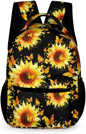Sunflower with Yellow Butterflies Casual Backpack Travel Laptop Cute Basic Shoulder Bag for Work Women & Men