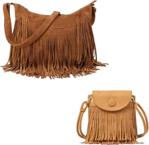 Sunwel Fashion Saddle Tassel Bag and Mini Tassel Phone Bag