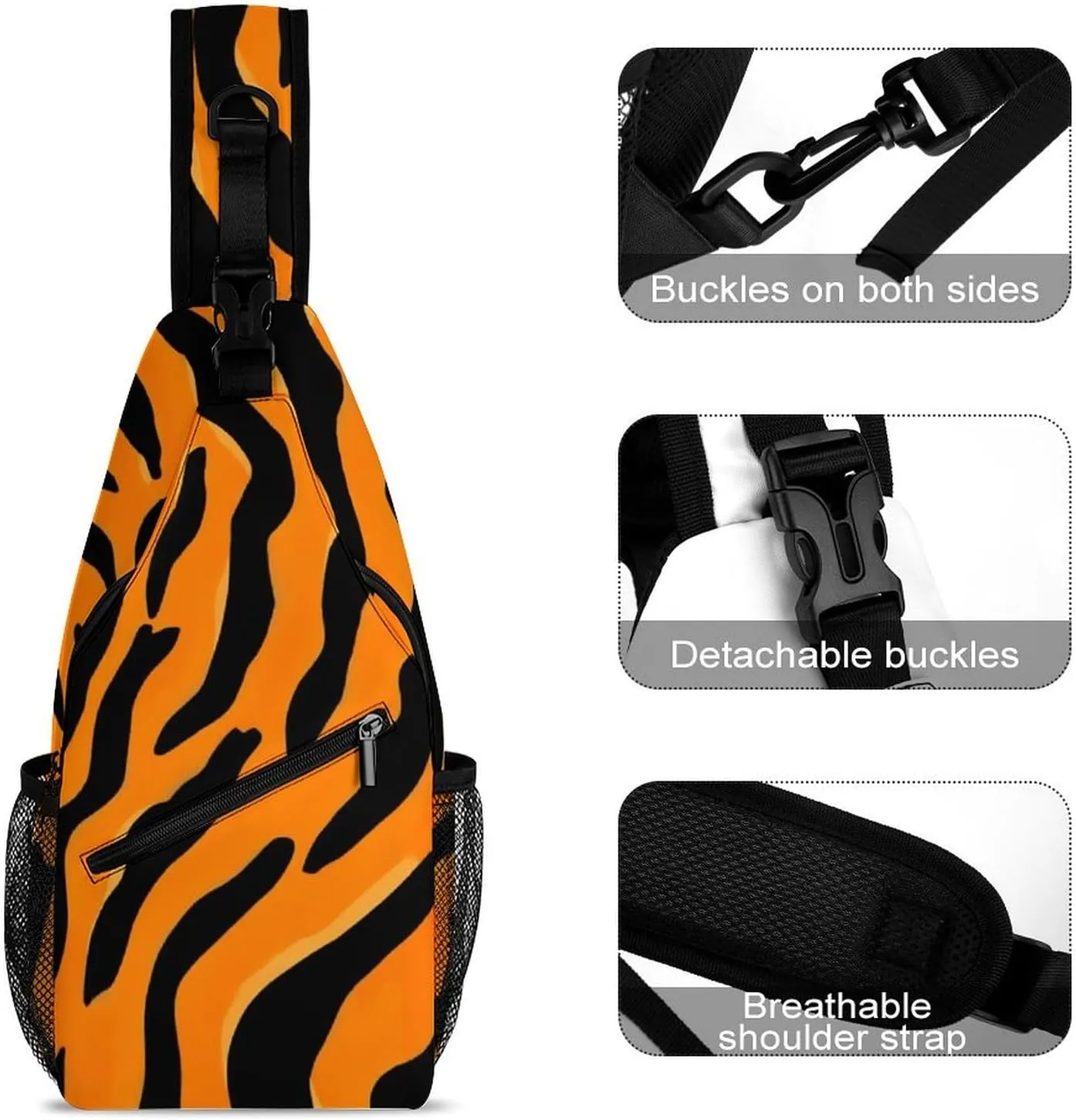 Supdreamc Casual Sling Backpack, Backpacking, Animal Print Tiger Stripe Shoulder Chest Crossbody Bag, Camera Case, Casual Carrying Tote Case Crossbody Travel Bag for Men Women