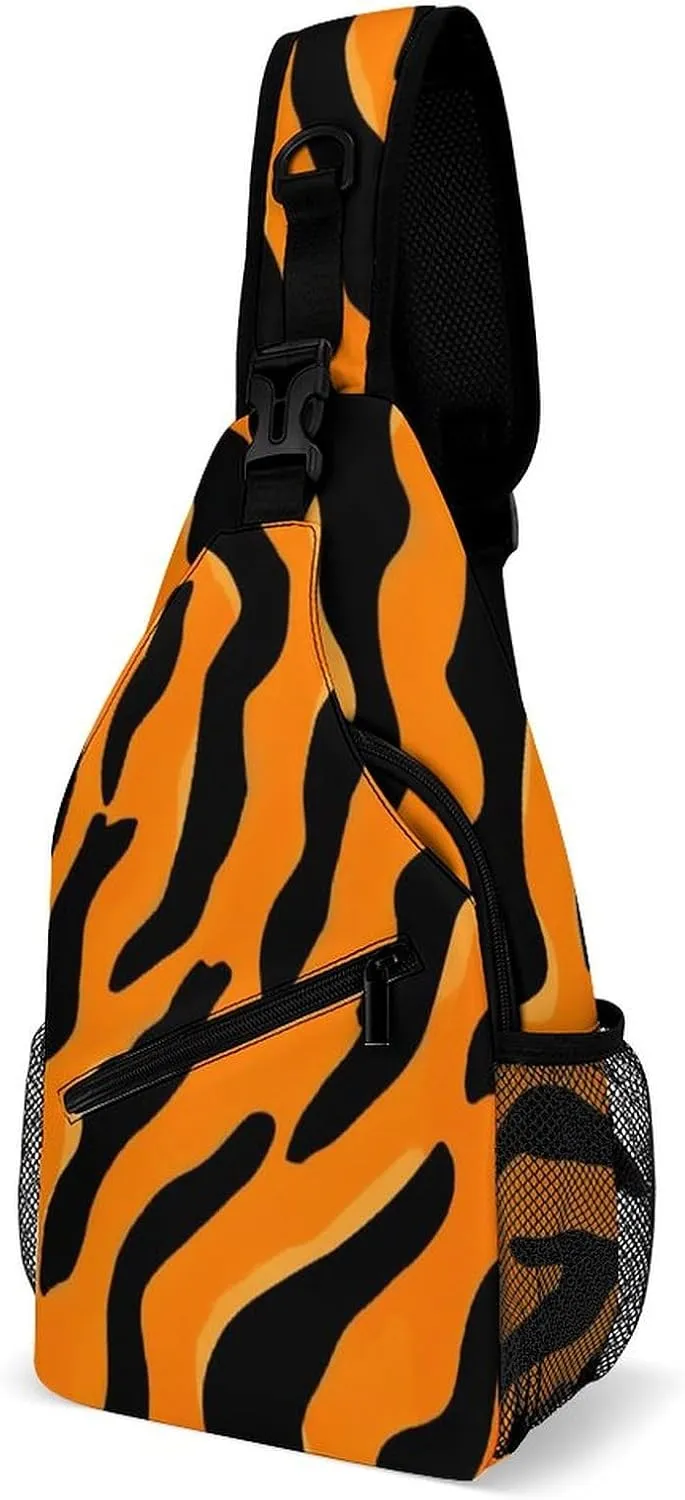 Supdreamc Casual Sling Backpack, Backpacking, Animal Print Tiger Stripe Shoulder Chest Crossbody Bag, Camera Case, Casual Carrying Tote Case Crossbody Travel Bag for Men Women