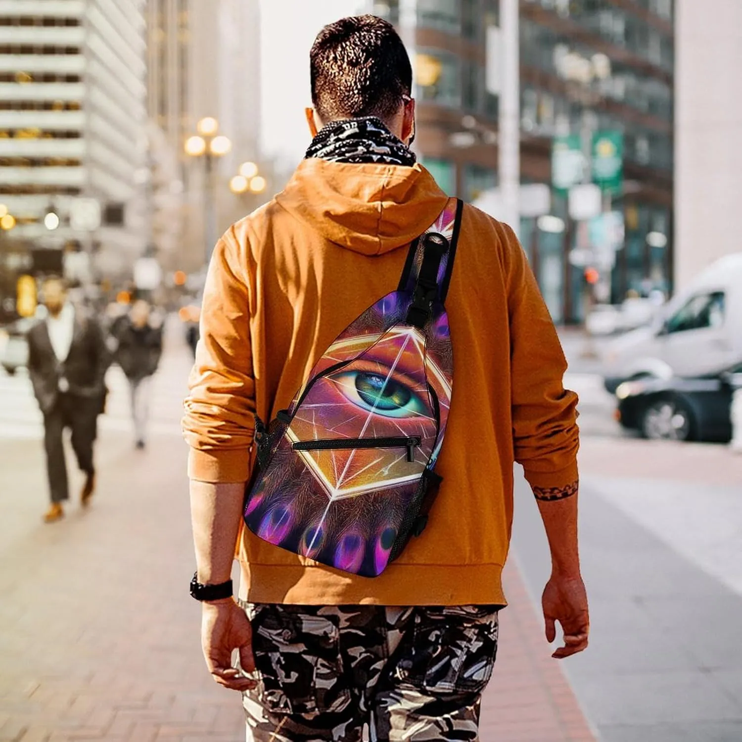Supdreamc Casual Sling Bag Backpack, Bag, Colorful Tattoo Trippy Acid Eye Shoulder Chest Crossbody Bag, Carry On Bag, Casual Carrying Tote Case Crossbody Travel Bag for Man/Women
