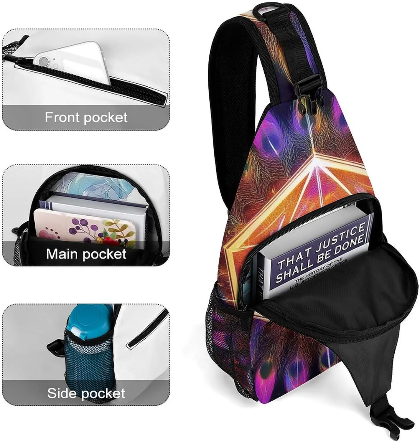 Supdreamc Casual Sling Bag Backpack, Bag, Colorful Tattoo Trippy Acid Eye Shoulder Chest Crossbody Bag, Carry On Bag, Casual Carrying Tote Case Crossbody Travel Bag for Man/Women