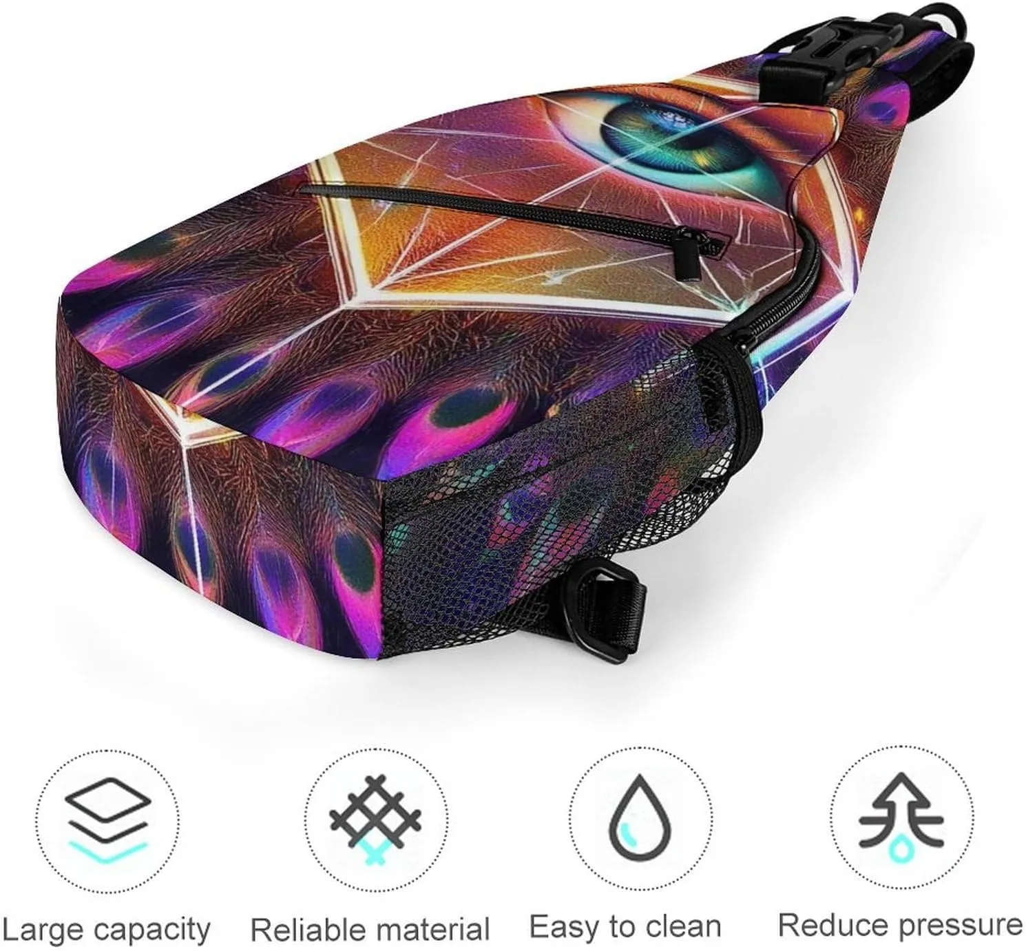 Supdreamc Casual Sling Bag Backpack, Bag, Colorful Tattoo Trippy Acid Eye Shoulder Chest Crossbody Bag, Carry On Bag, Casual Carrying Tote Case Crossbody Travel Bag for Man/Women