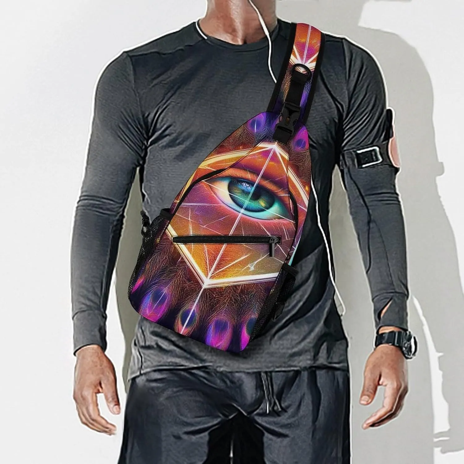 Supdreamc Casual Sling Bag Backpack, Bag, Colorful Tattoo Trippy Acid Eye Shoulder Chest Crossbody Bag, Carry On Bag, Casual Carrying Tote Case Crossbody Travel Bag for Man/Women